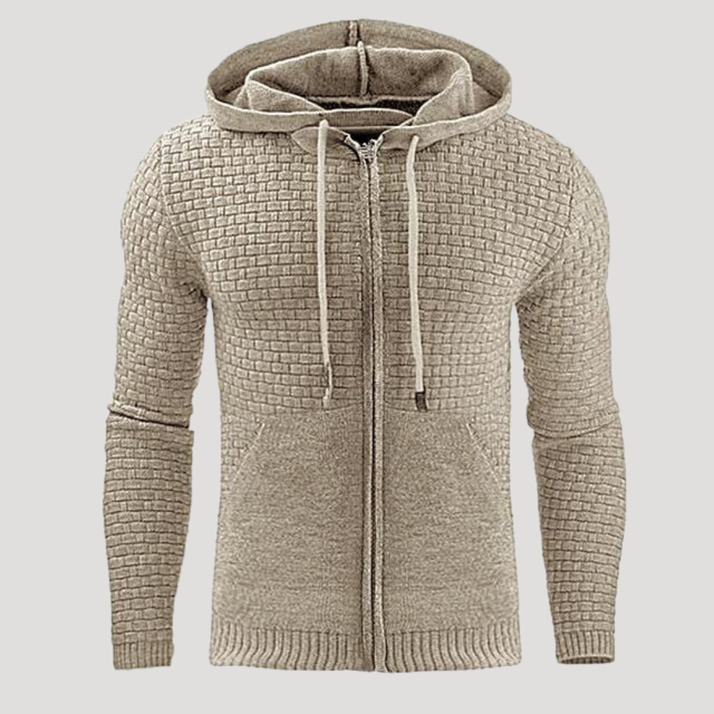 Men’s Full Zip Knit Hoodie Textured Sweatshirt Jacket