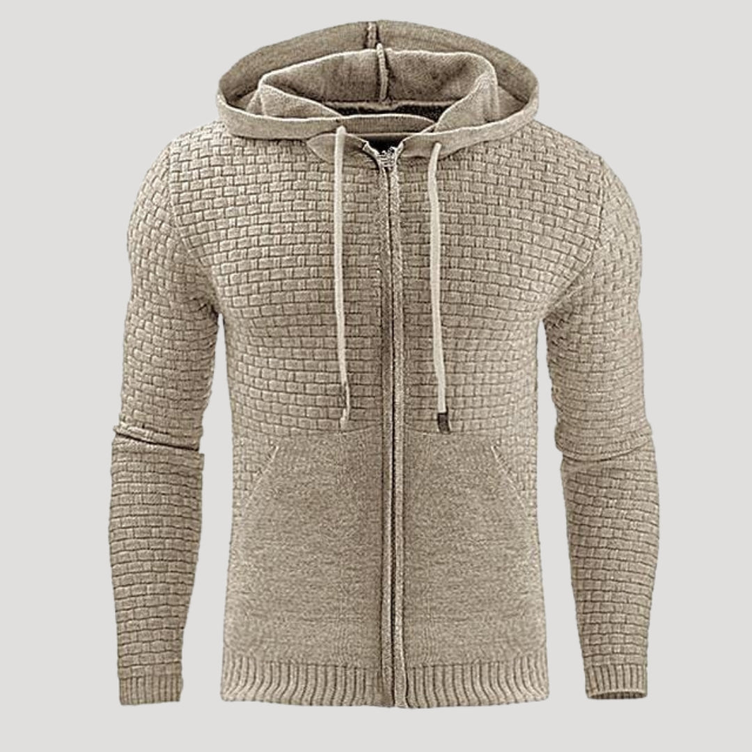 Men’s Full Zip Knit Hoodie Textured Sweatshirt Jacket
