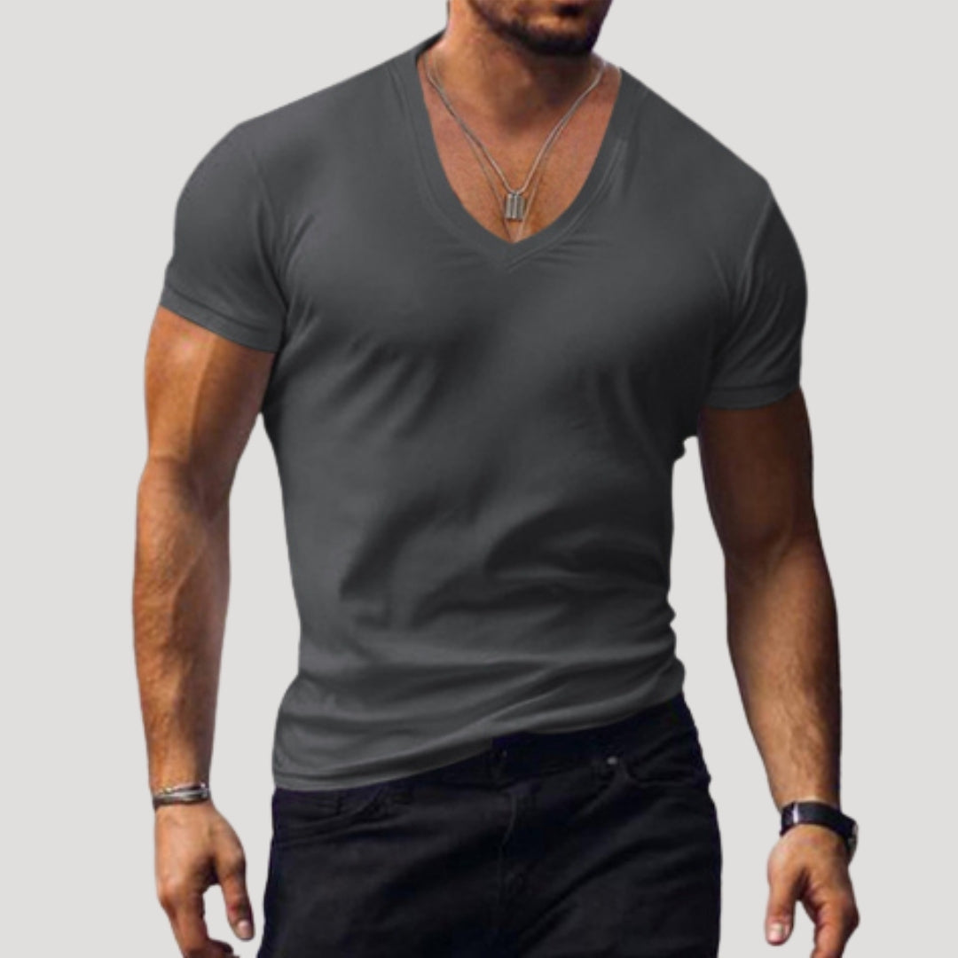 Men’s V Neck T Shirt Slim Fit Short Sleeve Casual Top