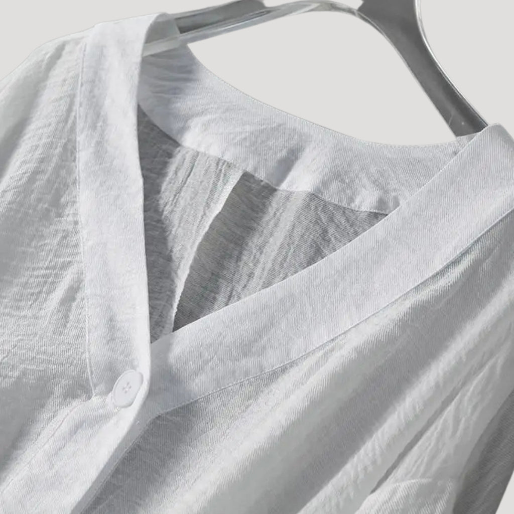 Women’s Blouse V Neck Long Sleeve Button Cropped Loose