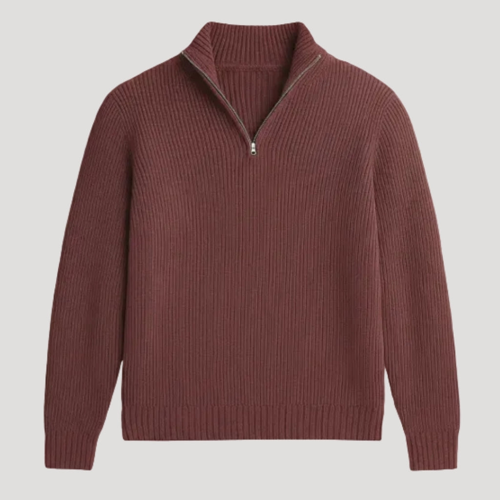 Mens Ribbed Knit Quarter Zip Sweater Long Sleeve Casual Jumper