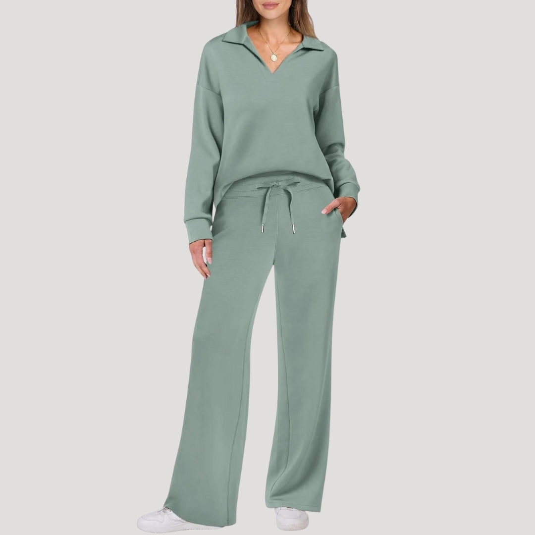 Women’s Lounge Set Long Sleeve Top Wide Leg Pants Outfit