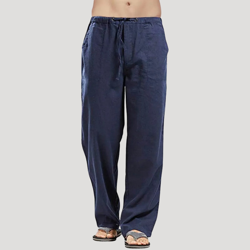 Men’s Linen Pants Drawstring Relaxed Fit Casual Trousers