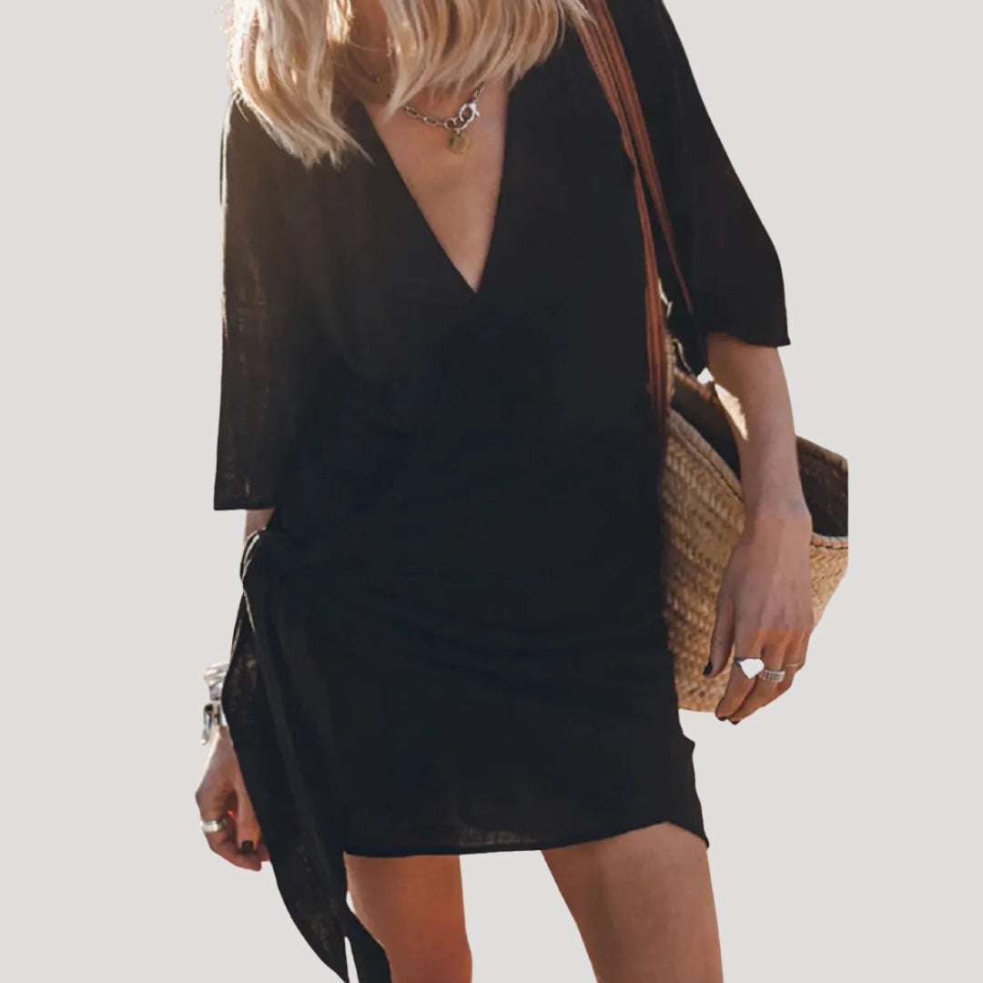 Women’s Wrap Mini Dress Short Sleeve Tie Waist Sundress