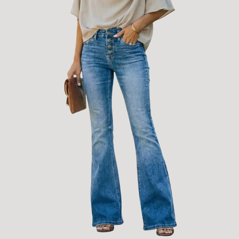 Dámske Rifle Rozšírené S Vysokým Pásom Bootcut Elastické