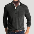 Men’s Long Sleeve Henley Polo Shirt Casual Knit Top