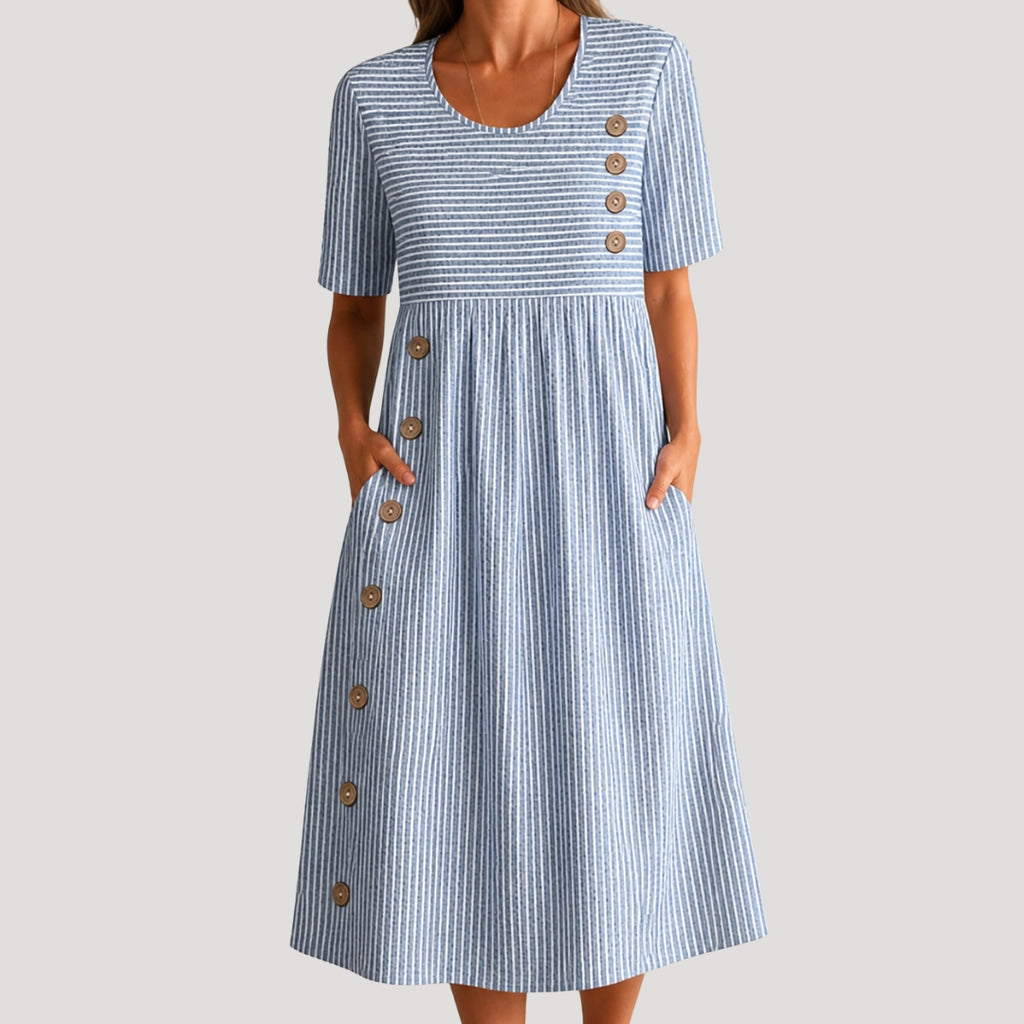 Women’s Midi Dress Short Sleeve Striped A Line