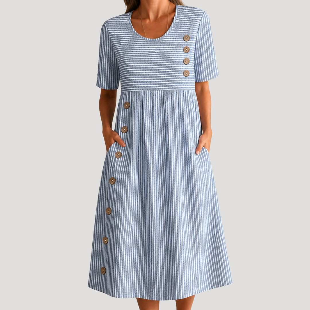 Women’s Midi Dress Short Sleeve Striped A Line