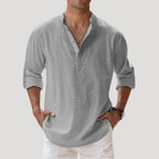 Men’s Long Sleeve Linen Shirt with Mandarin Collar Relaxed Style