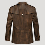 Men’s Leather Longline Jacket Snap Front Collared Outerwear