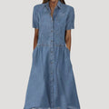 Women’s Summer Dress Denim Midi Shirt Casual Short Sleeve