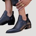 Women’s Ankle Boots Black Western Studded Leather Zip