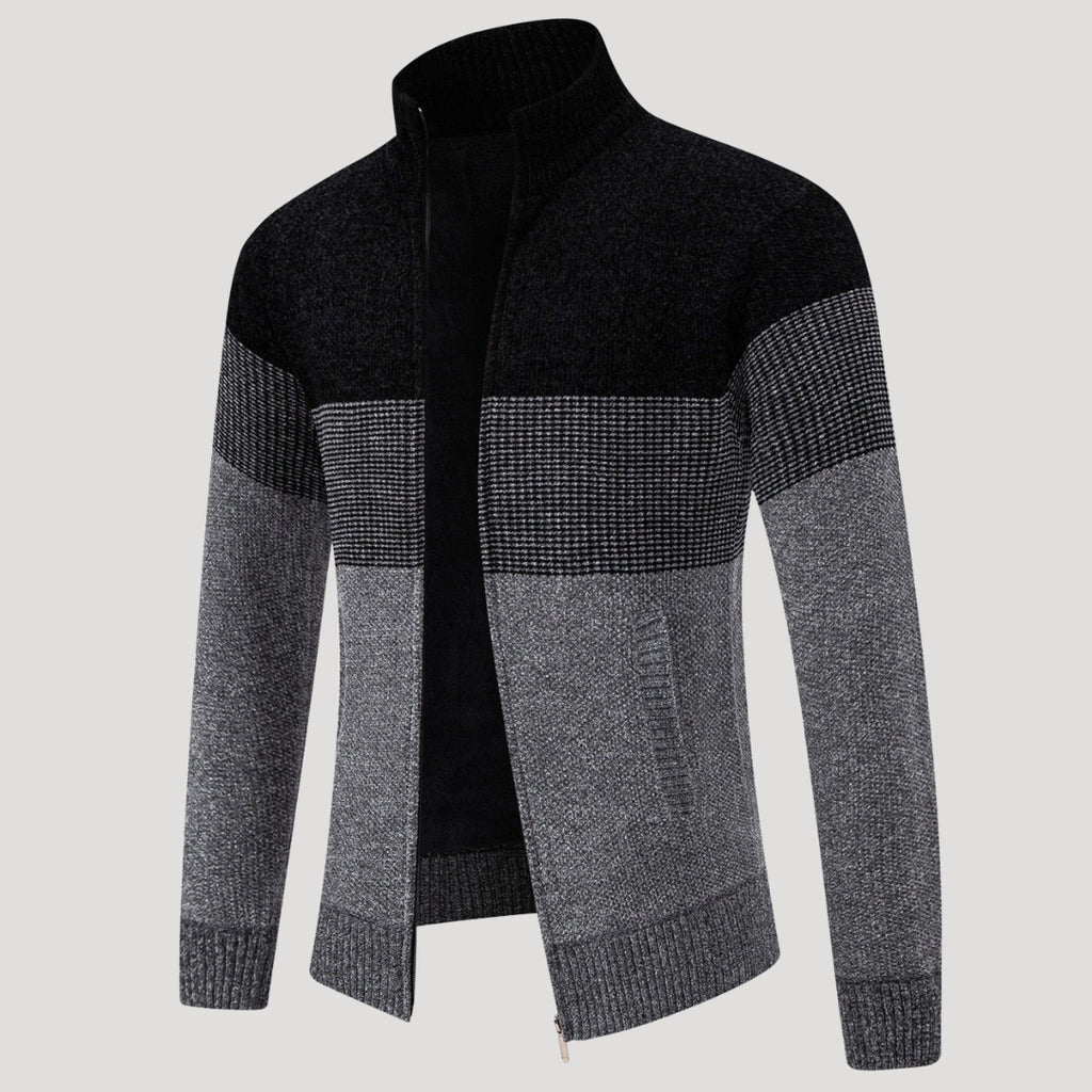Men’s Color Block Zip Sweater Casual Knit Cardigan Jacket