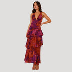 Women’s Summer Dress Floral Maxi Ruffle Tiered V Neck