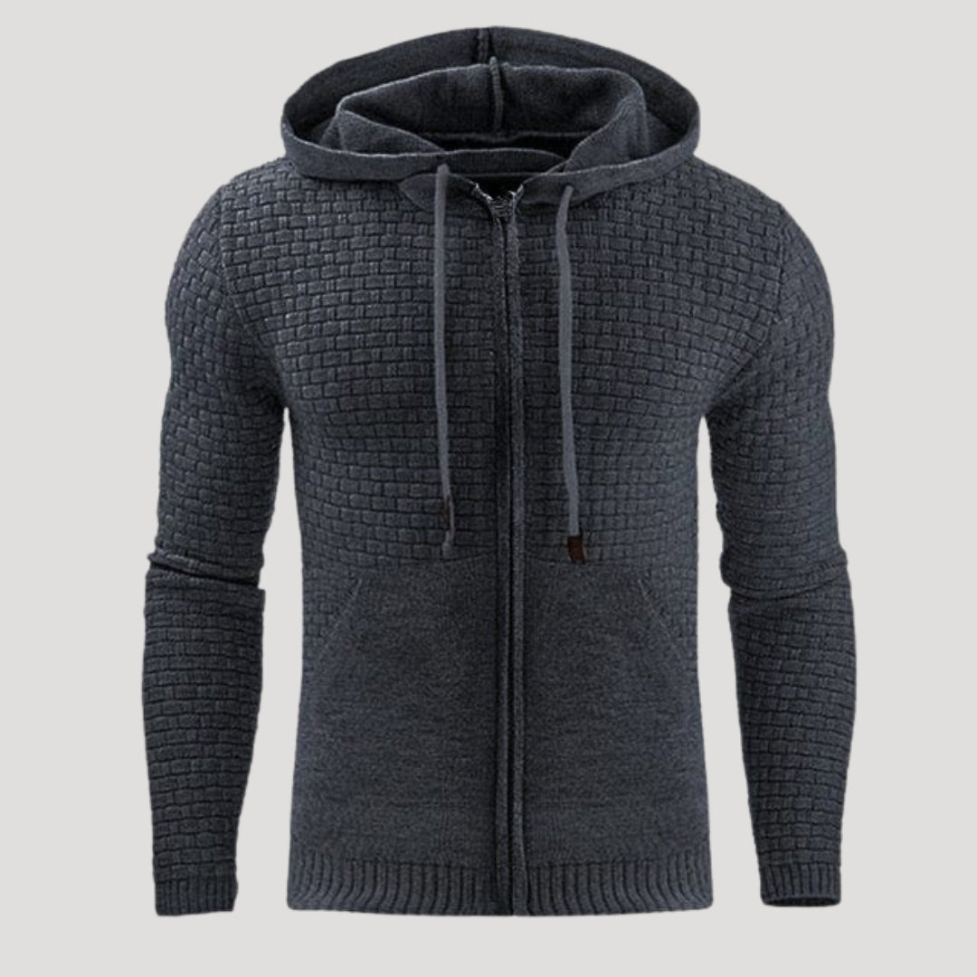 Men’s Full Zip Knit Hoodie Textured Sweatshirt Jacket