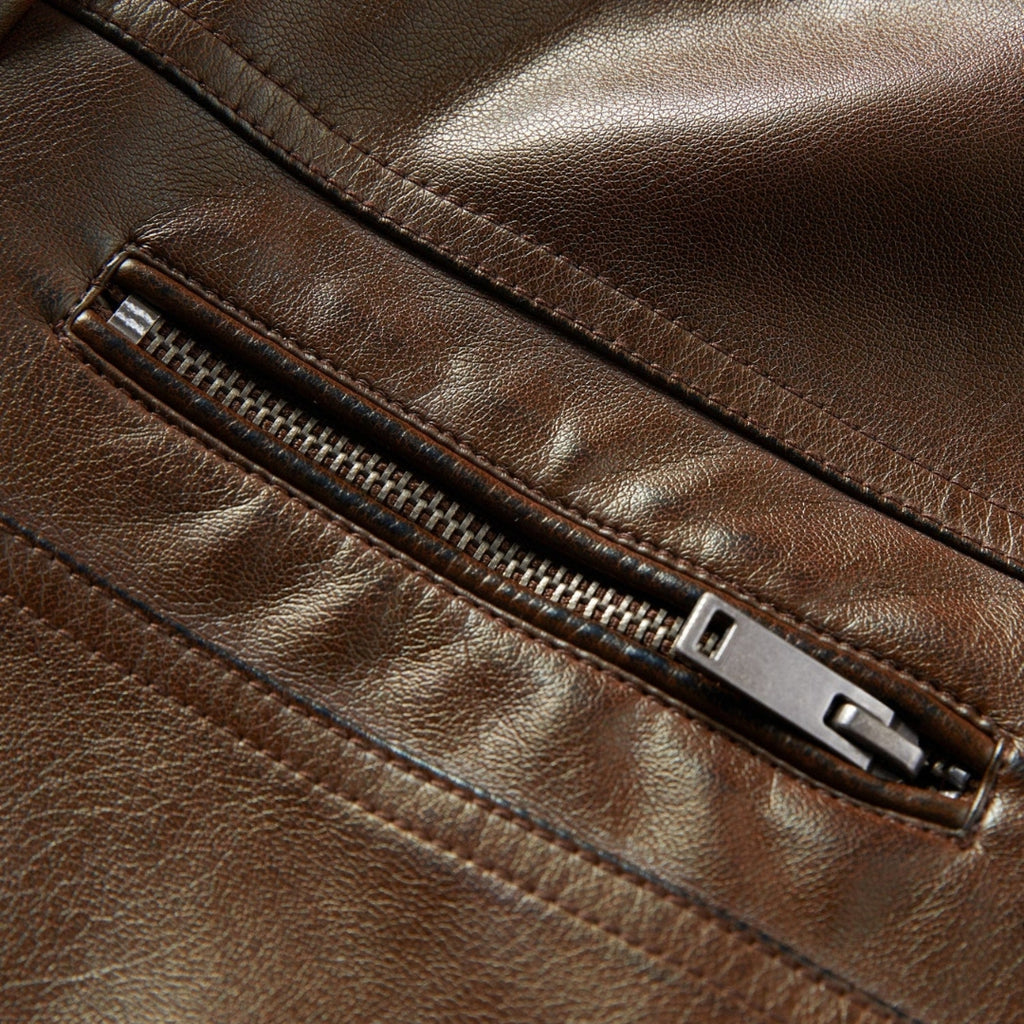 Men’s Brown Leather Cafe Racer Jacket With Quilted Shoulders