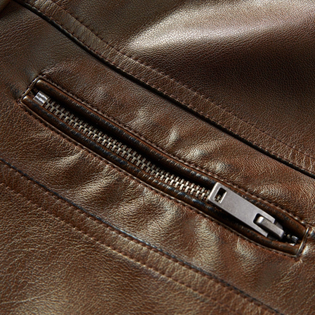 Men’s Brown Leather Cafe Racer Jacket With Quilted Shoulders