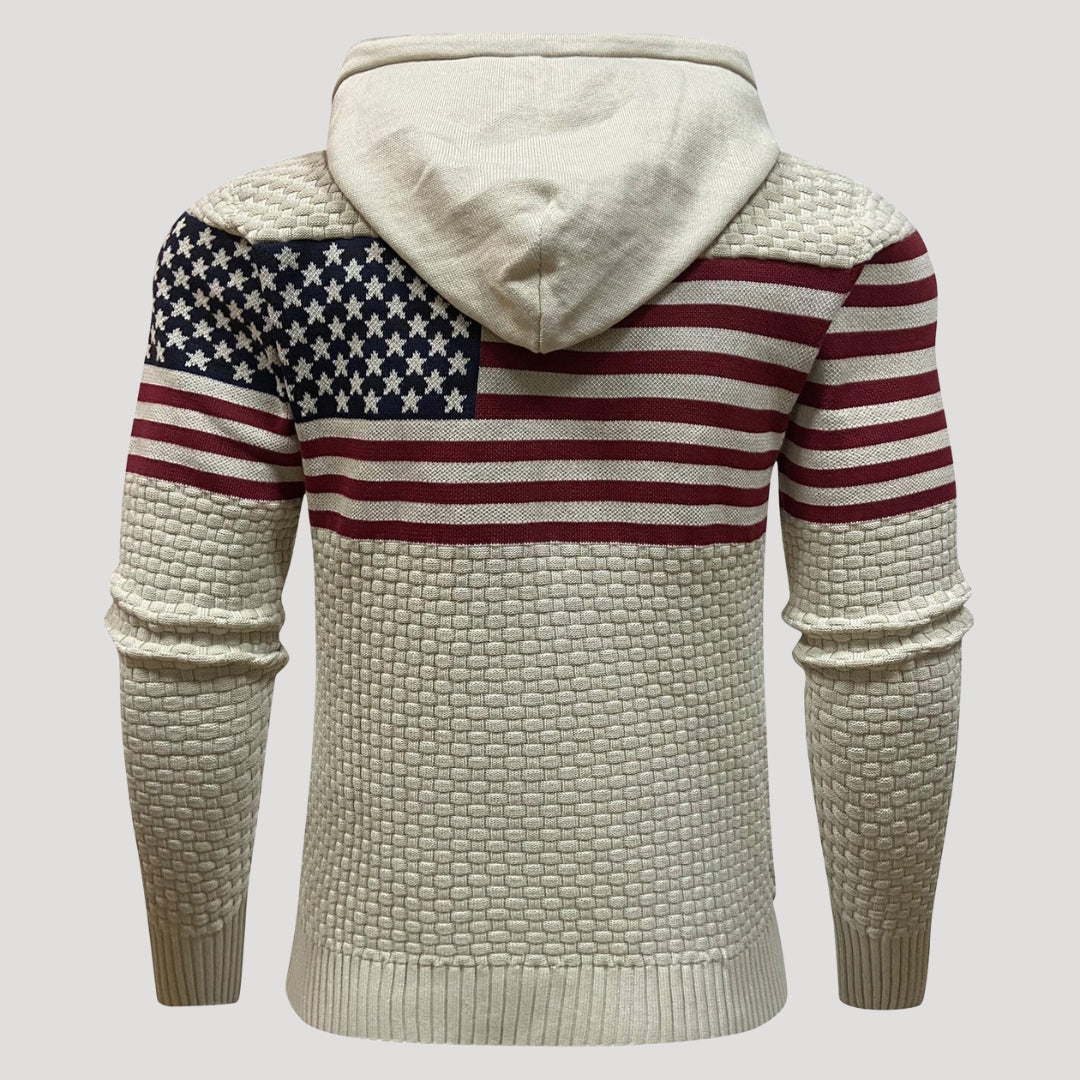 Men’s American Flag Graphic Hoodie Casual Knit Pullover Top