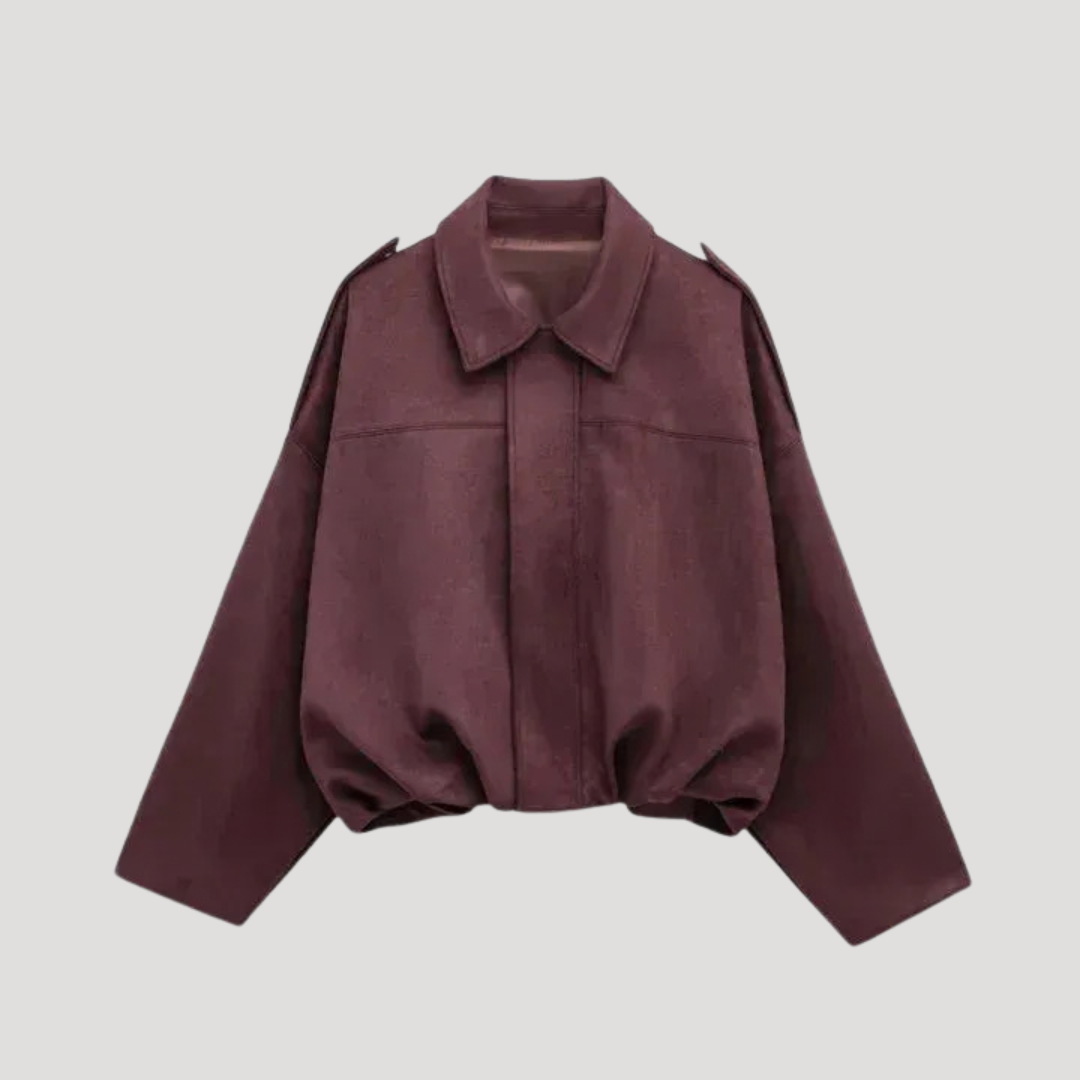Dámska Semišová Bomber Bunda Na Zips Krátka Voľná S Golierom