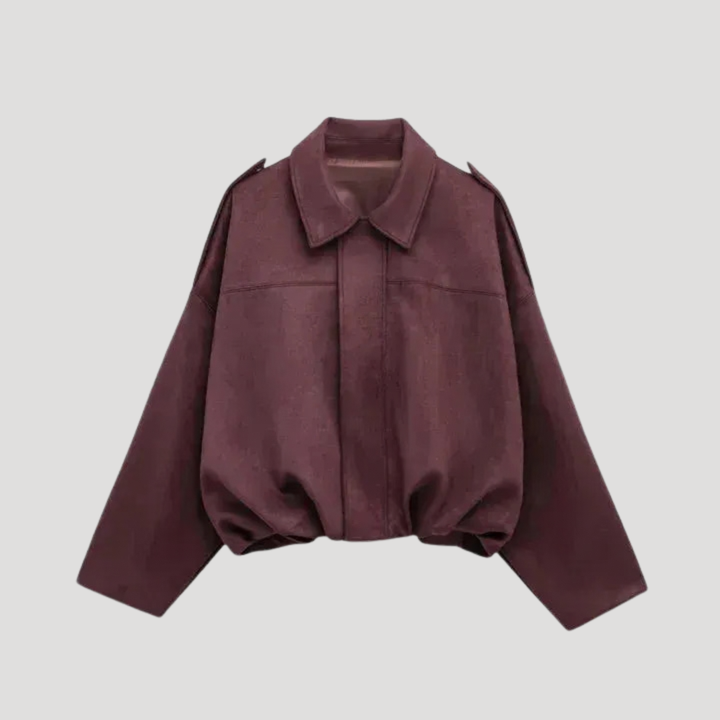 Dámska Semišová Bomber Bunda Na Zips Krátka Voľná S Golierom
