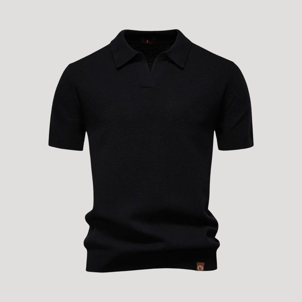 Men’s Short Sleeve Henley Polo Shirt Casual Knit Top