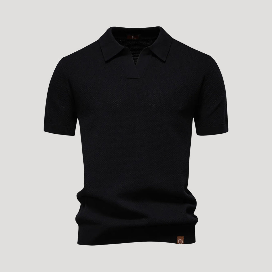 Men’s Short Sleeve Henley Polo Shirt Casual Knit Top