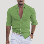 Men Linen Shirt Long Sleeve Relaxed Fit Button Up