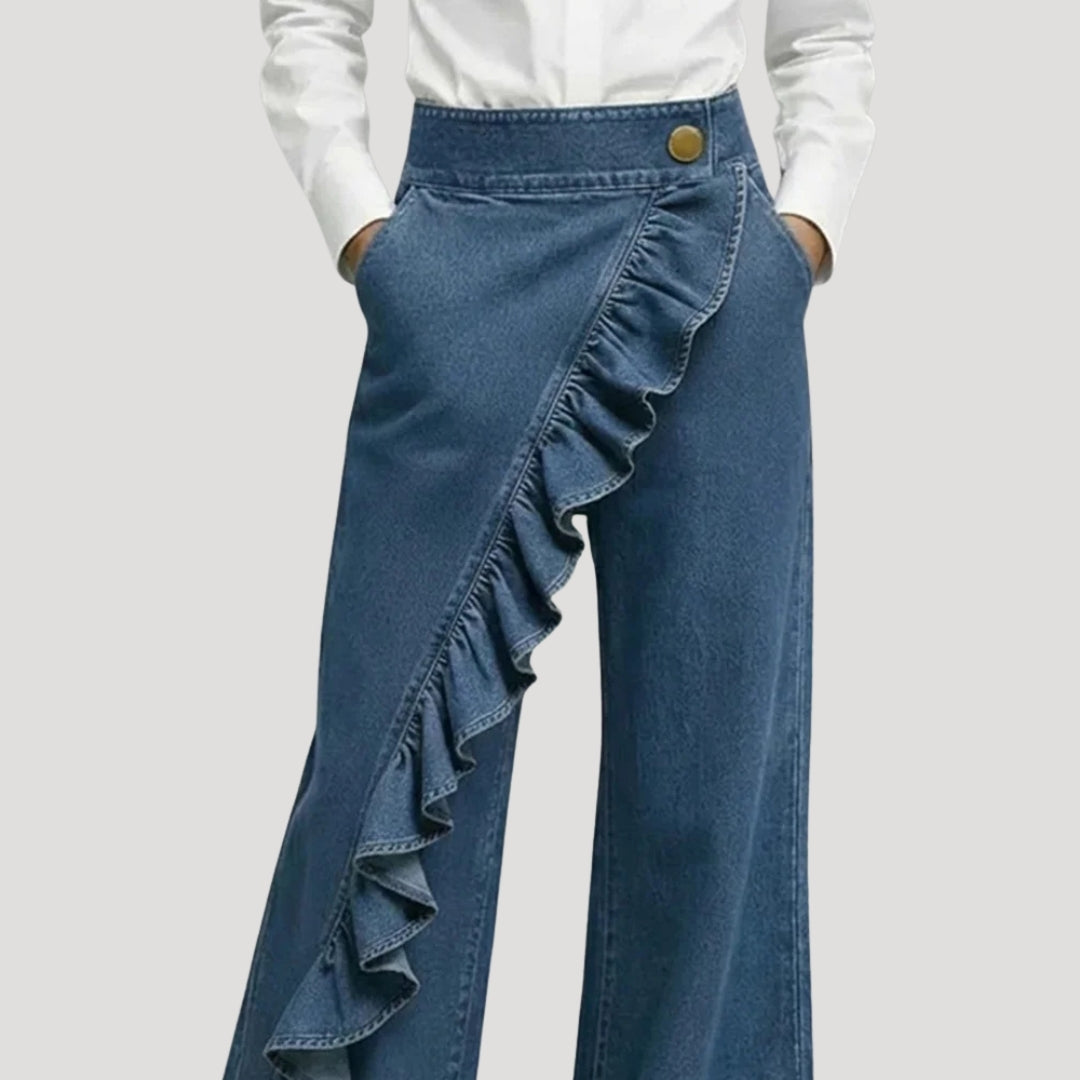Women’s Flare Jeans Wide Leg High Waisted Ruffle Denim