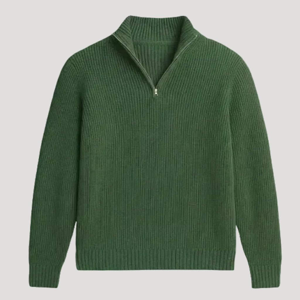 Mens Ribbed Knit Quarter Zip Sweater Long Sleeve Casual Jumper