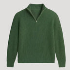 Mens Ribbed Knit Quarter Zip Sweater Long Sleeve Casual Jumper