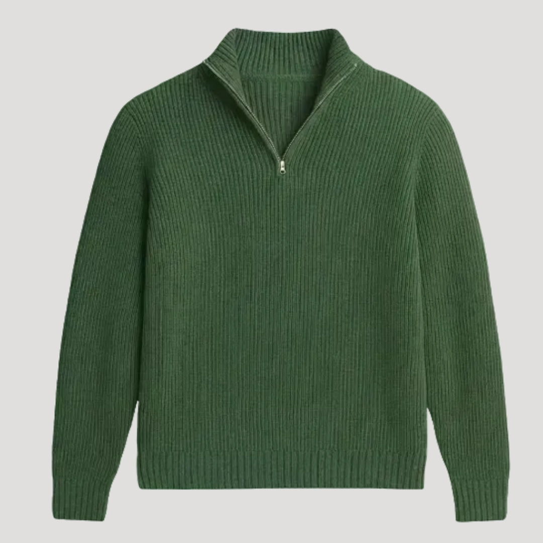 Mens Ribbed Knit Quarter Zip Sweater Long Sleeve Casual Jumper