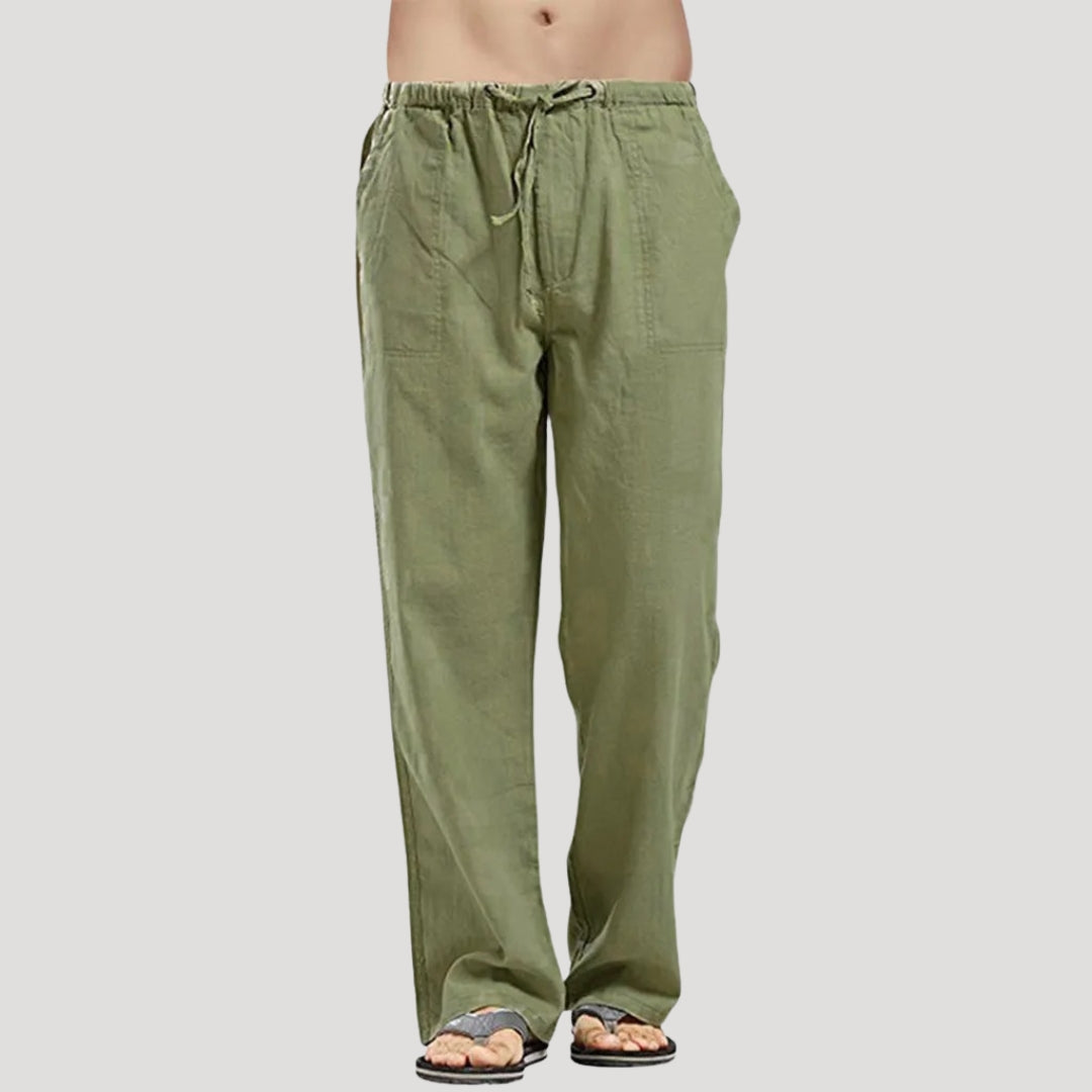 Men’s Linen Pants Drawstring Relaxed Fit Casual Trousers