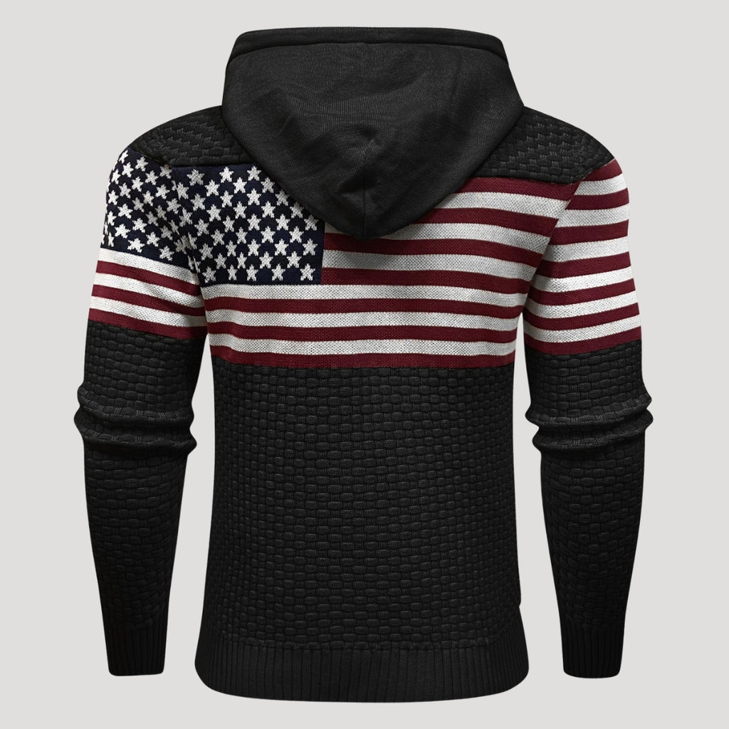 Men’s American Flag Graphic Hoodie Casual Knit Pullover Top