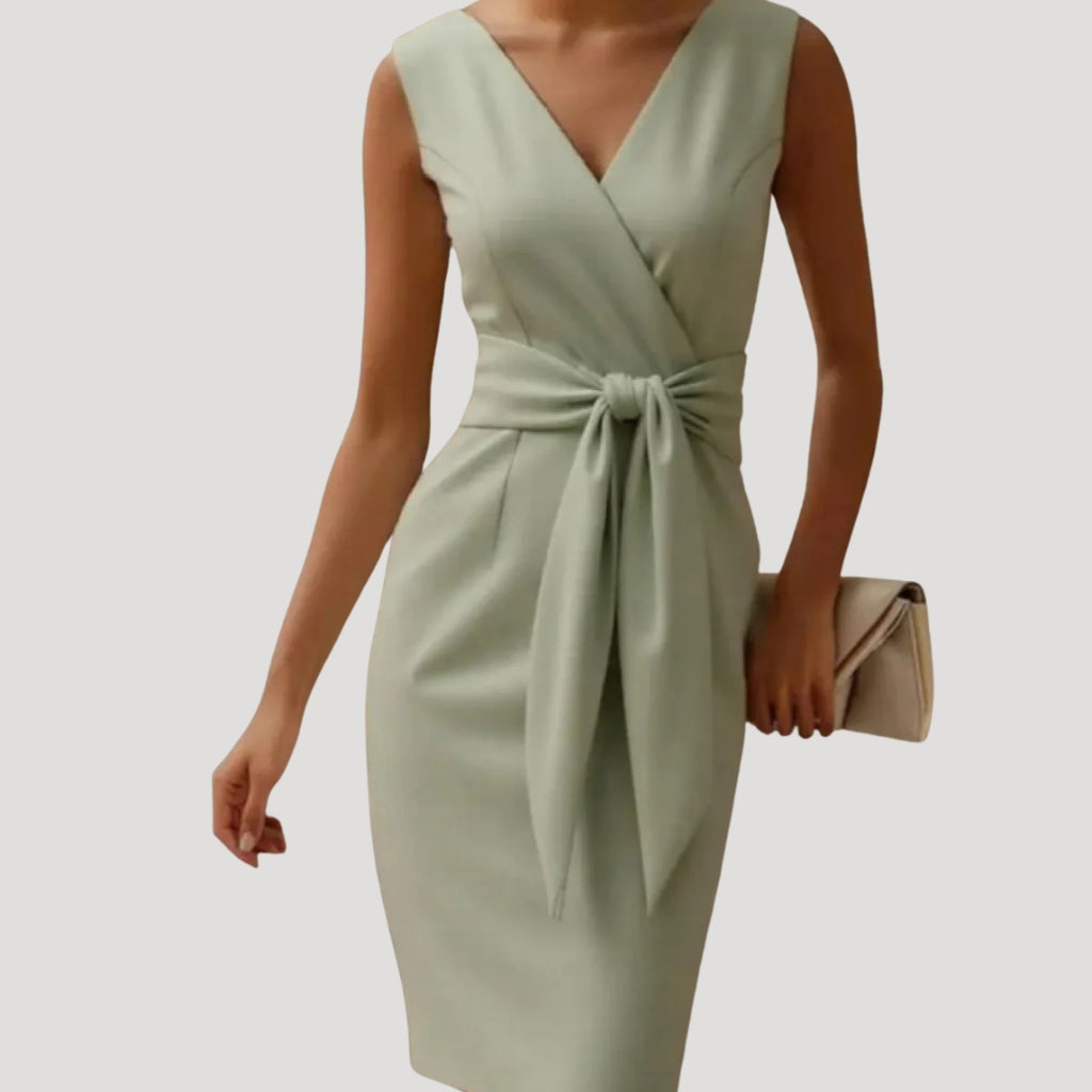 Women’s Sleeveless Midi Dress Tie Waist Elegant Sundress