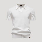 Men’s Short Sleeve Henley Polo Shirt Casual Knit Top