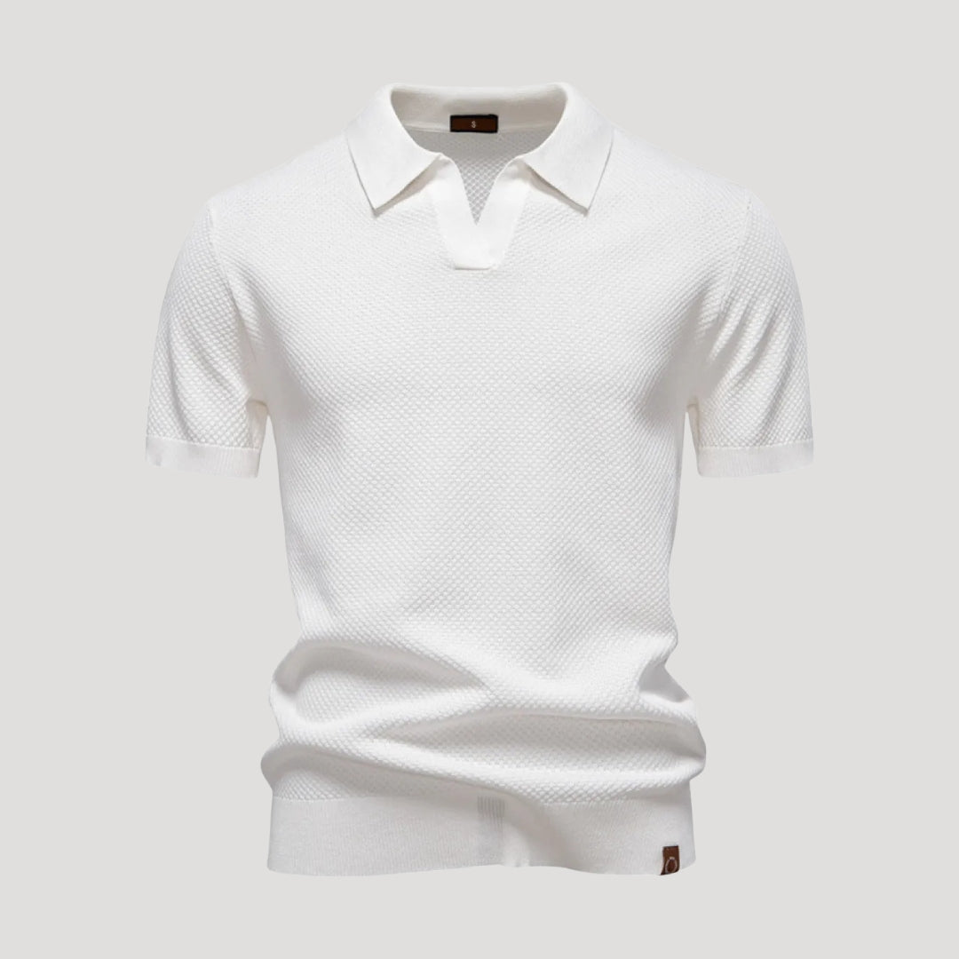 Men’s Short Sleeve Henley Polo Shirt Casual Knit Top