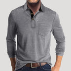 Men’s Long Sleeve Henley Polo Shirt Casual Knit Top