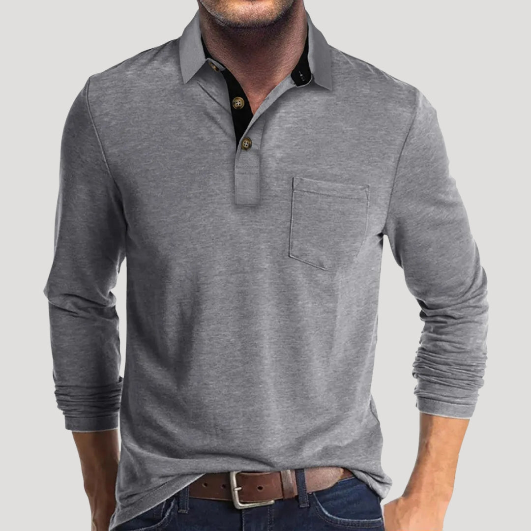 Men’s Long Sleeve Henley Polo Shirt Casual Knit Top