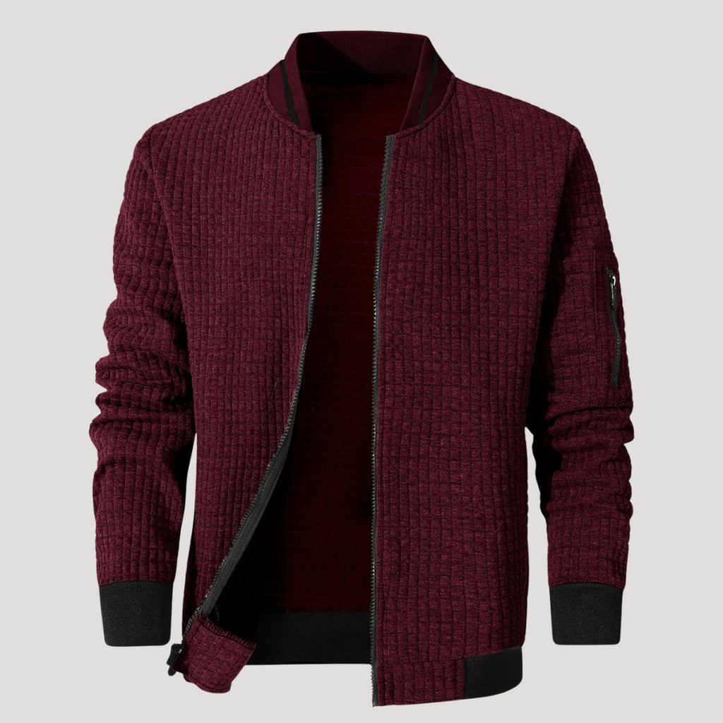 Men’s Textured Zip Up Bomber Jacket Casual Outerwear Coat