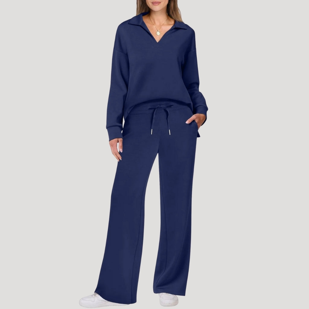 Women’s Lounge Set Long Sleeve Top Wide Leg Pants Outfit