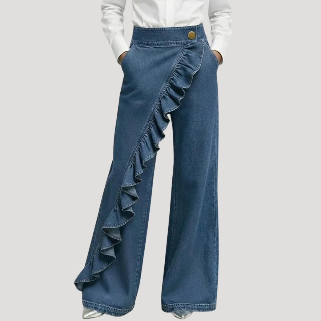 Women’s Flare Jeans Wide Leg High Waisted Ruffle Denim