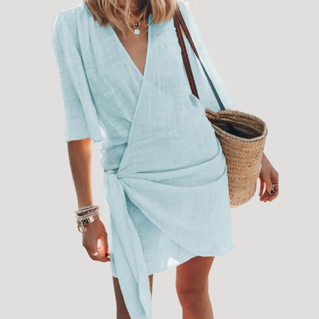 Women’s Wrap Mini Dress Short Sleeve Tie Waist Sundress