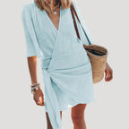Women’s Wrap Mini Dress Short Sleeve Tie Waist Sundress