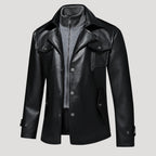 Men’s Leather Longline Jacket Snap Front Collared Outerwear