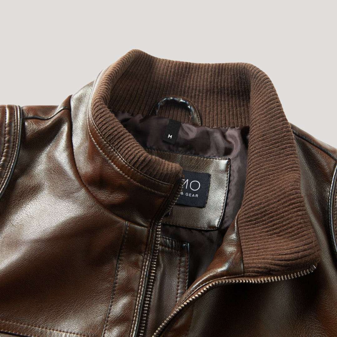 Men’s Brown Leather Cafe Racer Jacket With Quilted Shoulders