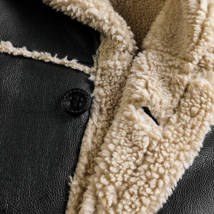 Men’s Leather Aviator Coat Sherpa Lined Button Outerwear