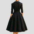 Women Wrap Midi Dress V Neck Elegant Fit Flared Skirt