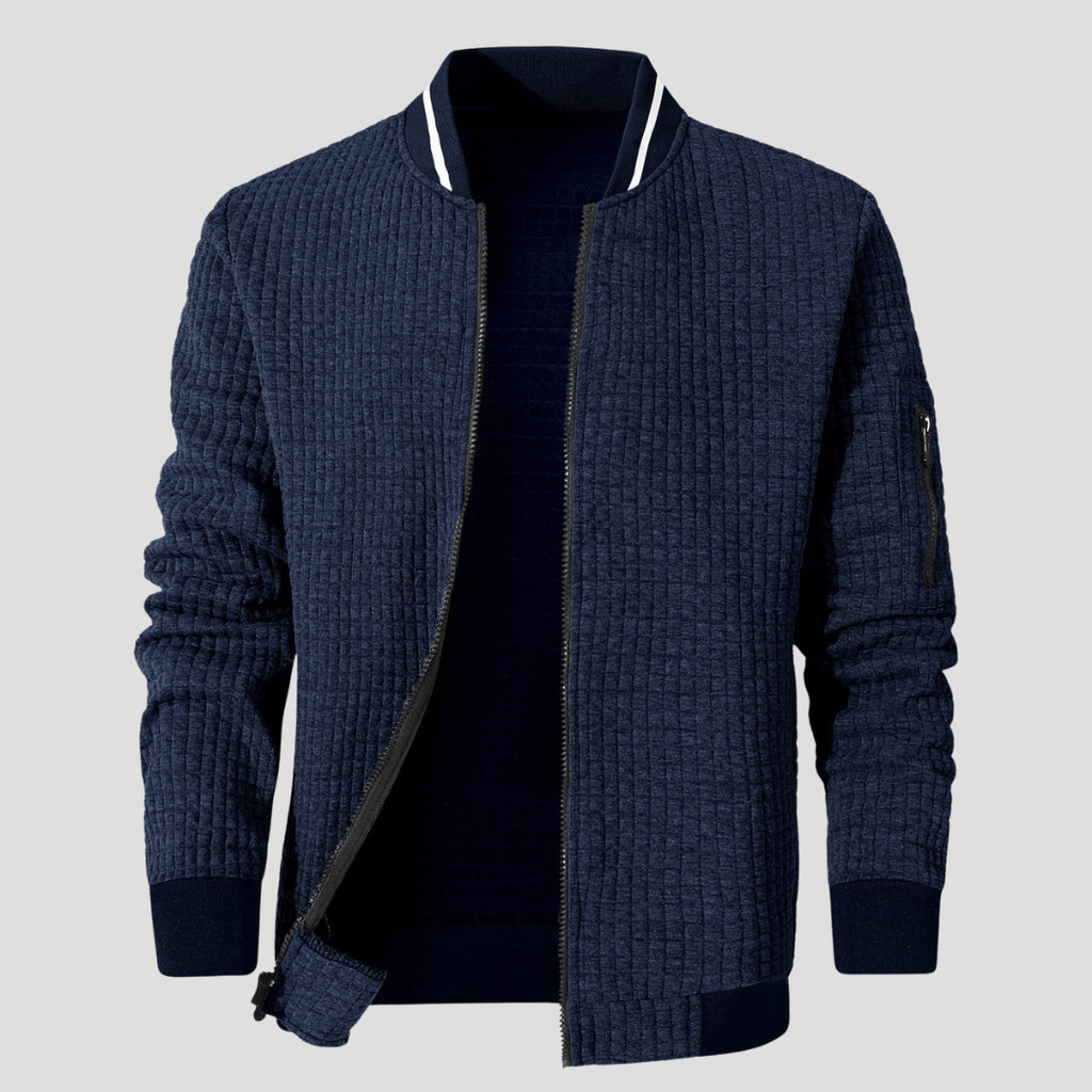 Men’s Textured Zip Up Bomber Jacket Casual Outerwear Coat