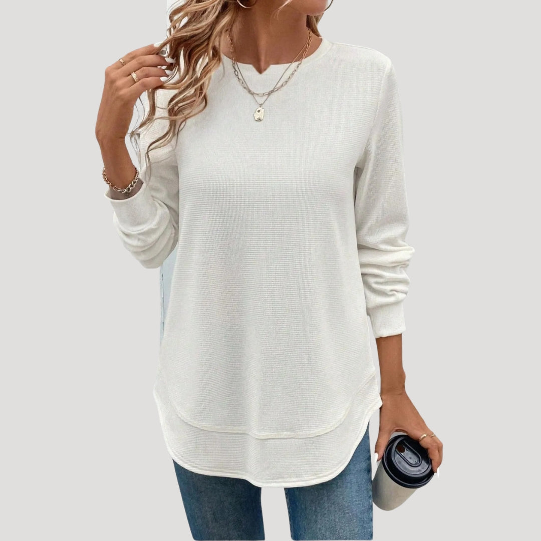 Women’s Long Sleeve Tunic Top Round Neck Relaxed Fit Shirt