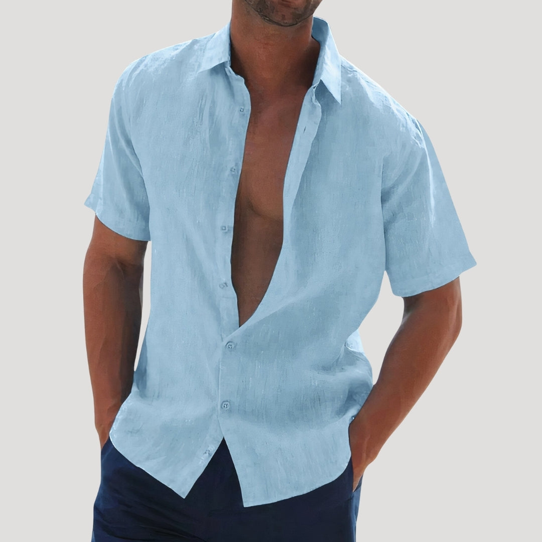 Mens Linen Shirt Short Sleeve Button Down Summer Casual
